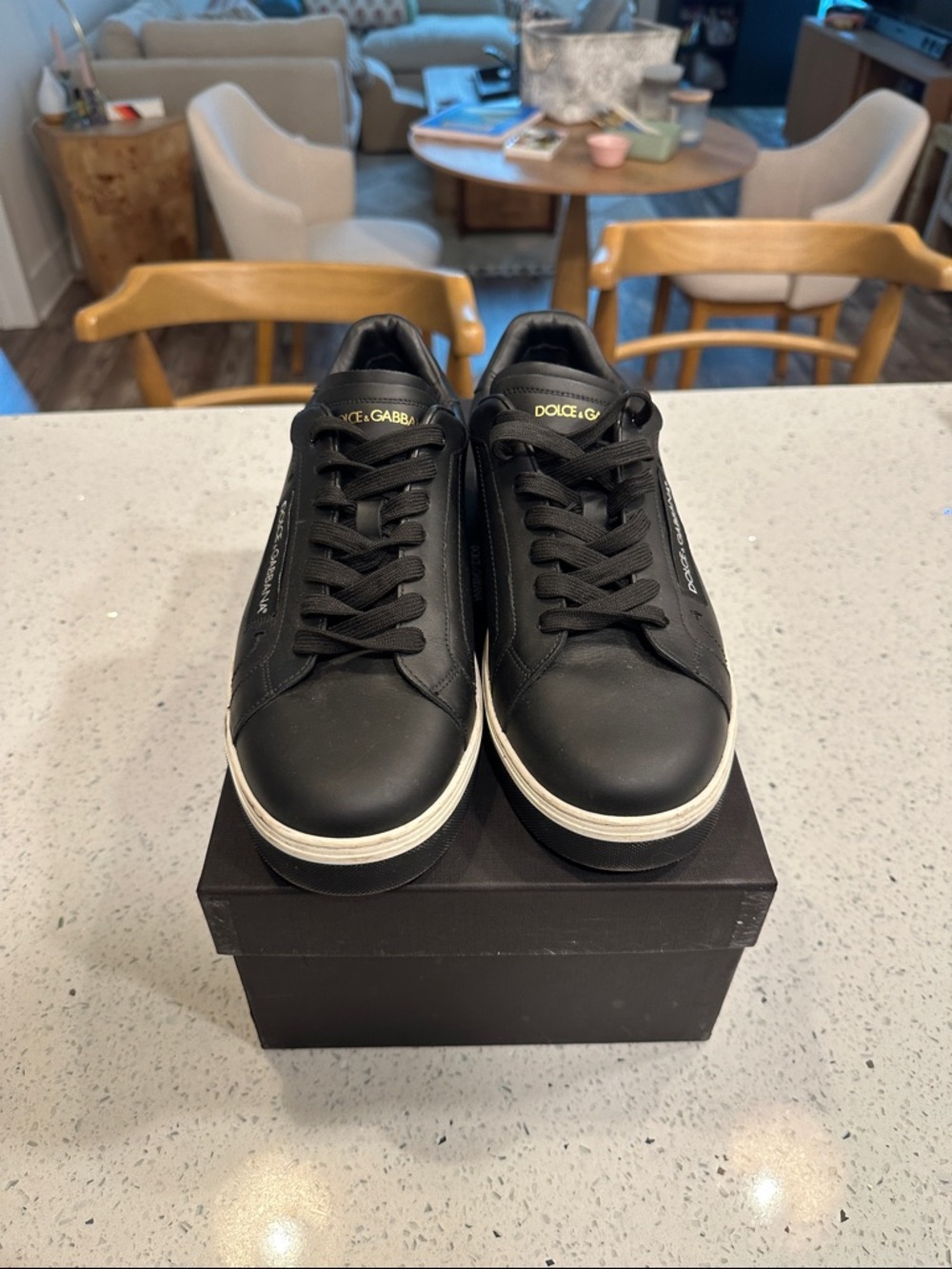 Dolce & Gabbana Men’s Black Leather Low-Top Sneakers